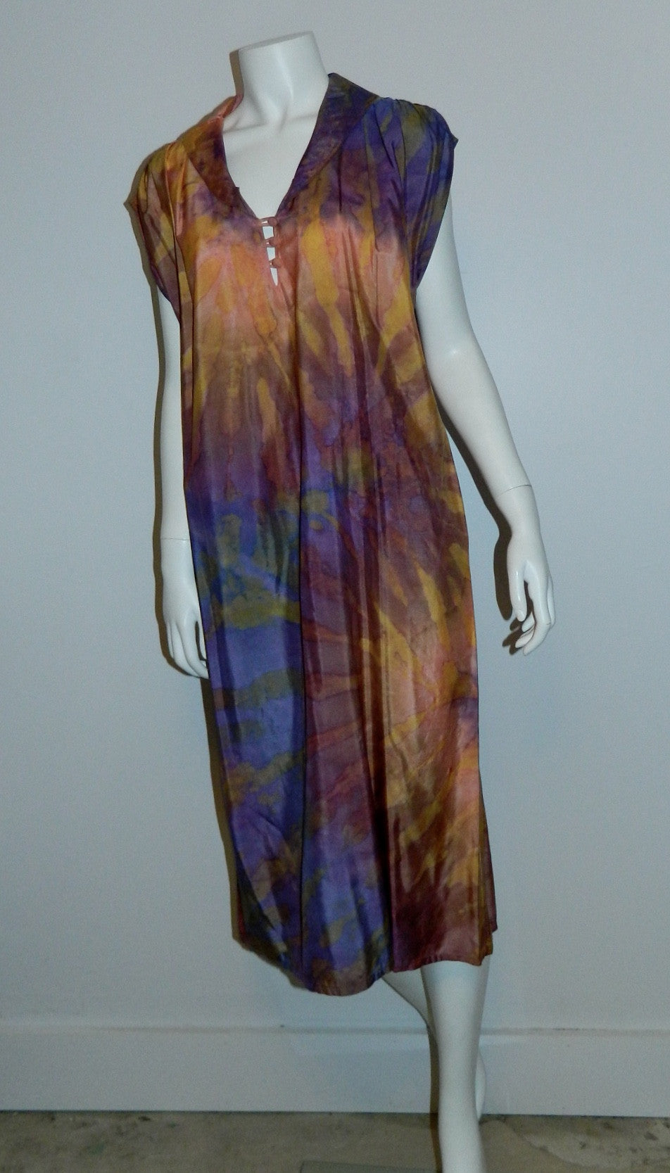 purple sunset SILK Hand Dyed poets dress / vintage 1970S Hippie / artist made OOAK