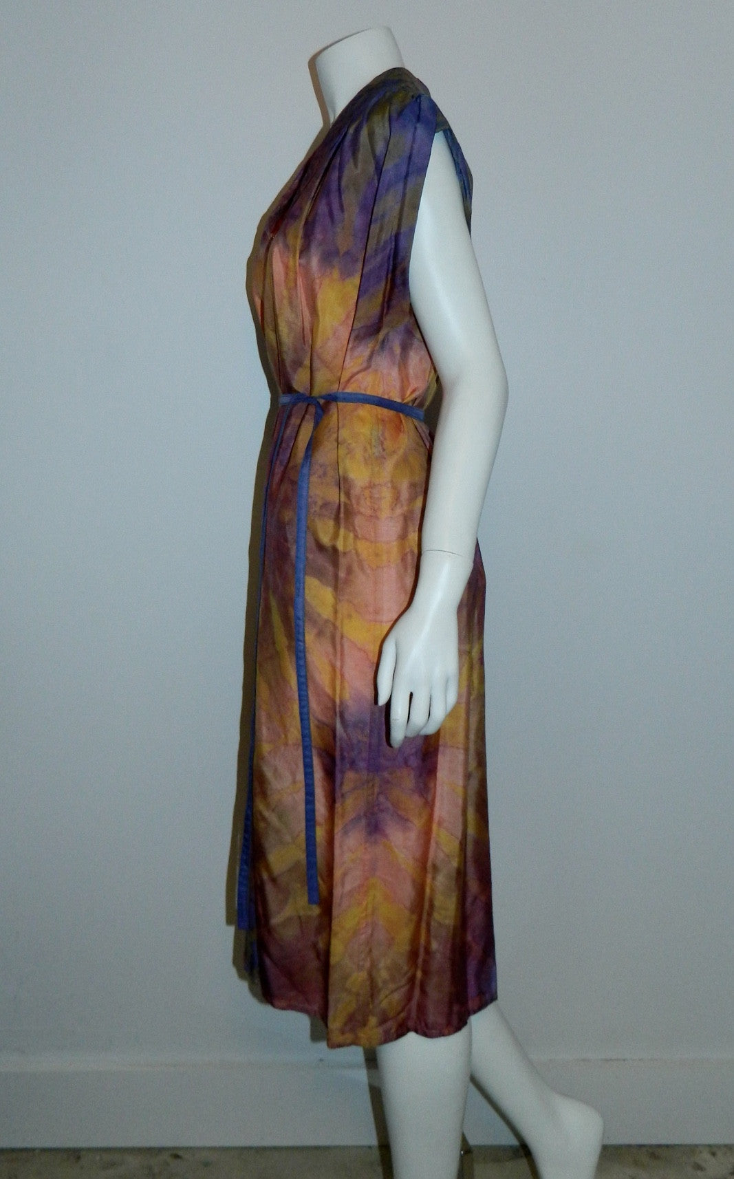 purple sunset SILK Hand Dyed poets dress / vintage 1970S Hippie / artist made OOAK