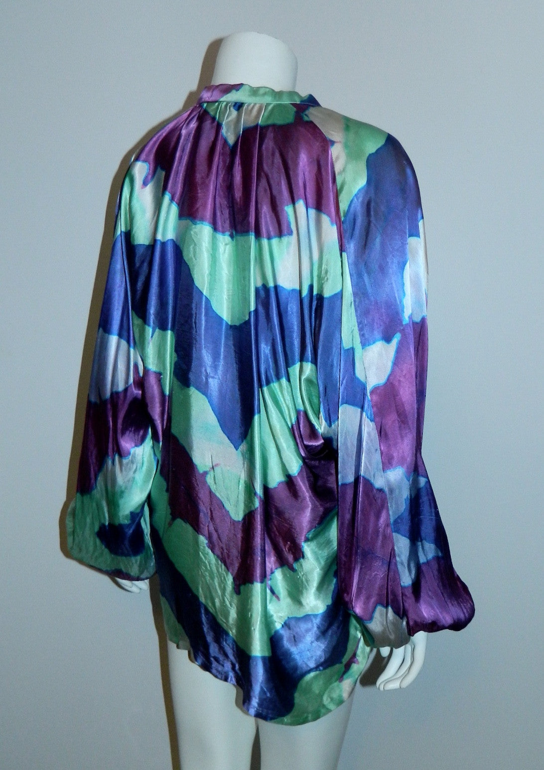 purple waves satin blouse / 1970s hand dyed vintage top / artist made OOAK