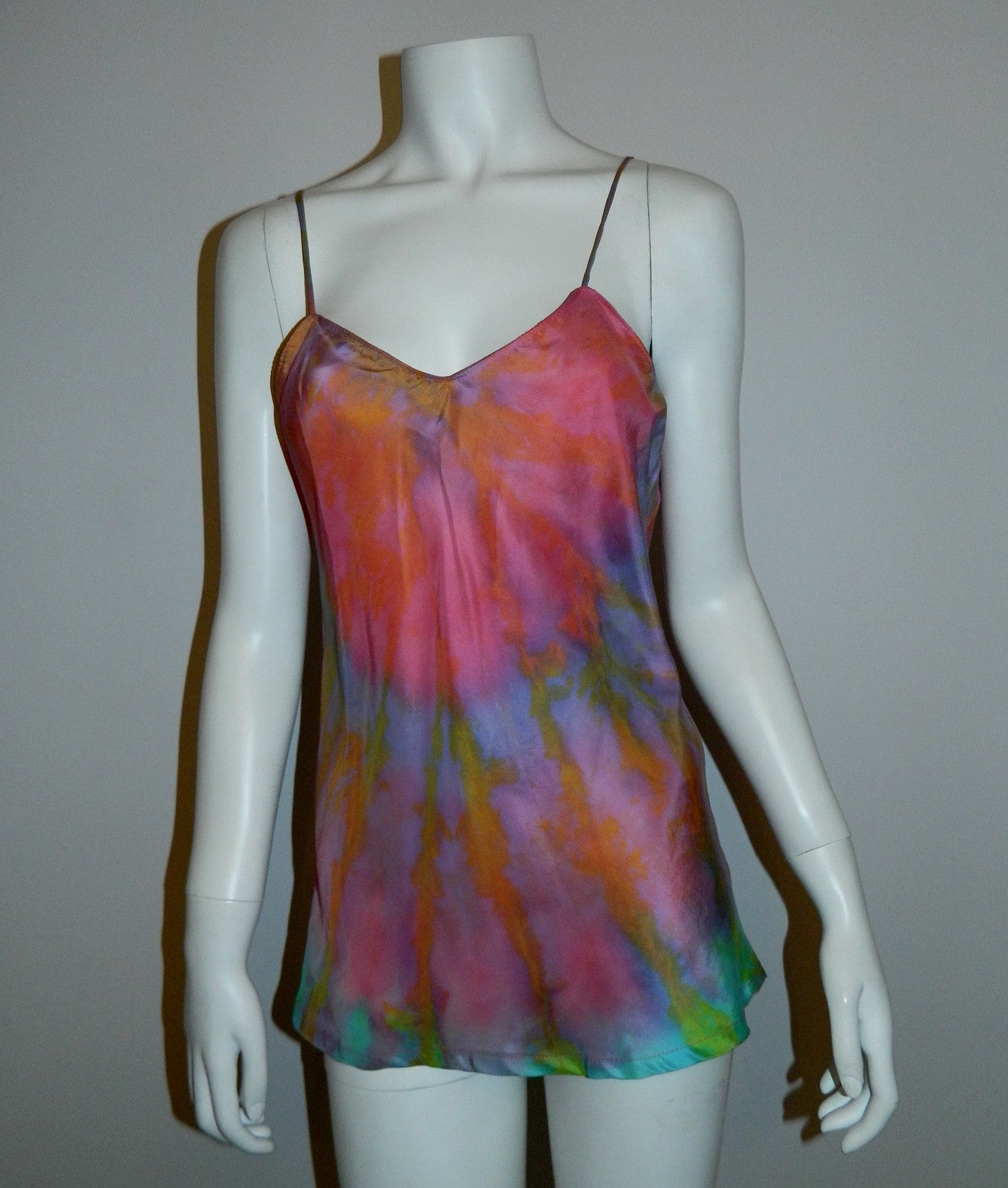 pastel silk HAND DYED camisole rainbow tie- dye / 1970s vintage / OOAK artist made