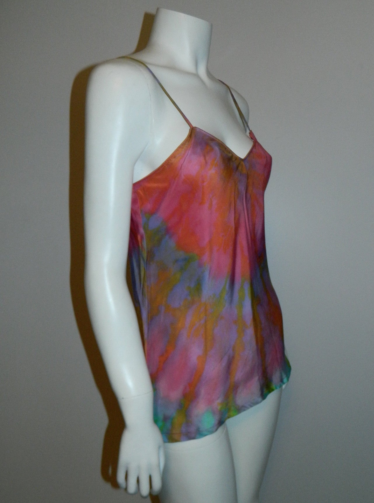 pastel silk HAND DYED camisole rainbow tie- dye / 1970s vintage / OOAK artist made