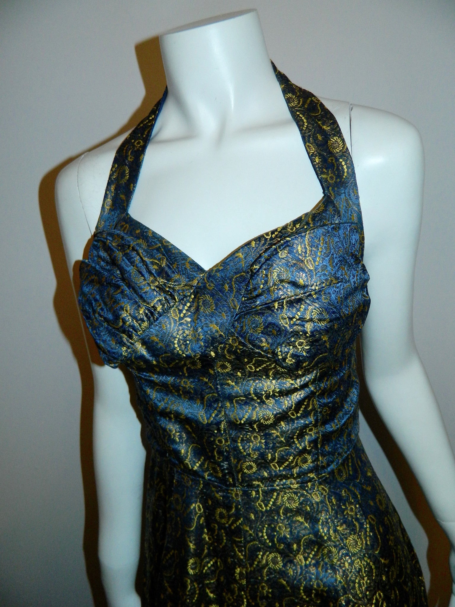 Green Strapless Floral Brocade Evening Gown - District 5 Boutique