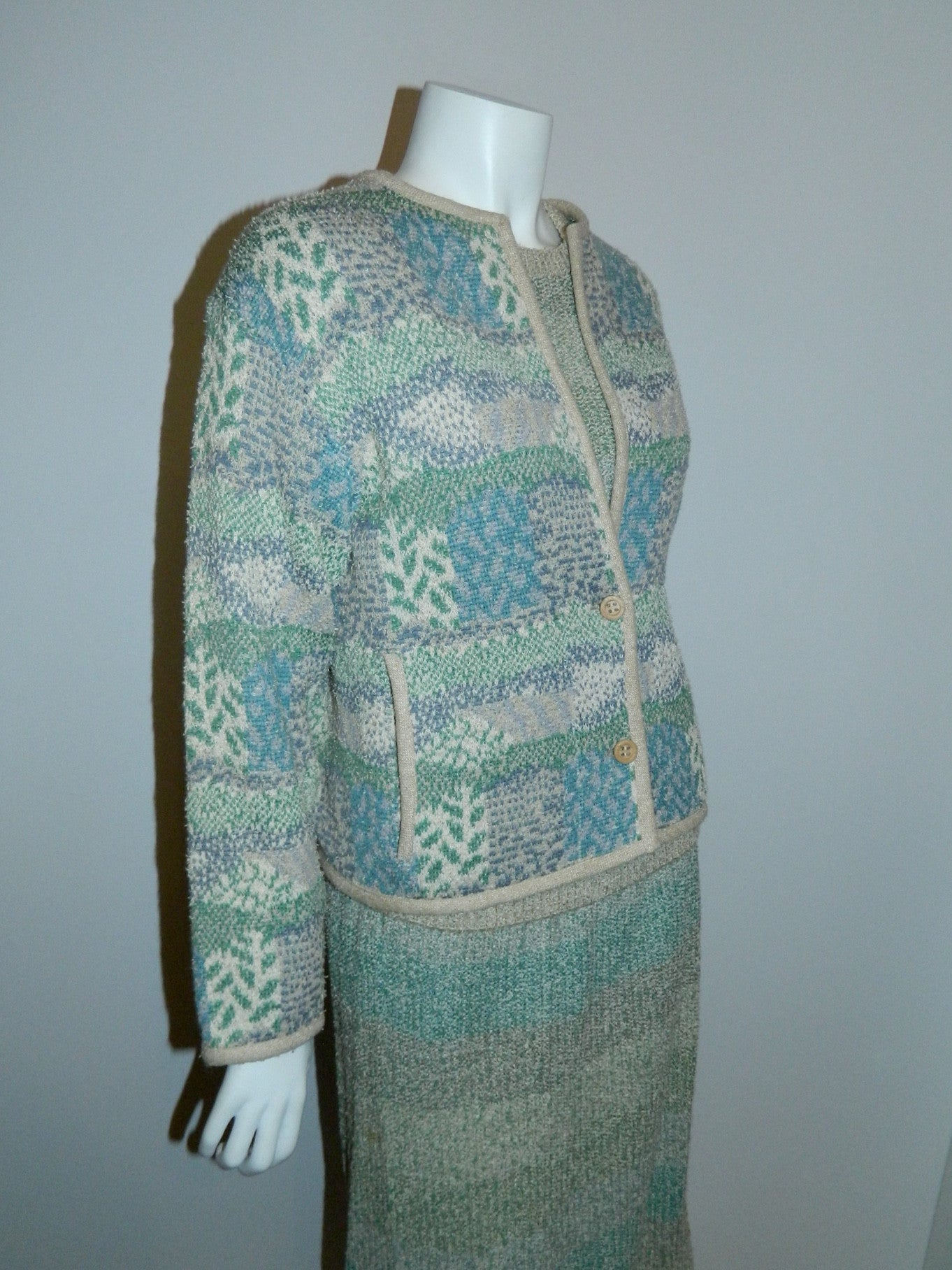 vintage MISSONI knit suit / 1980s pencil skirt sweater cardigan jacket / boucle weave S