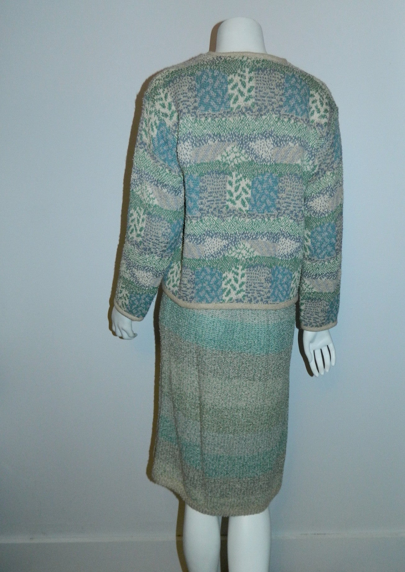 vintage MISSONI knit suit / 1980s pencil skirt sweater cardigan jacket / boucle weave S