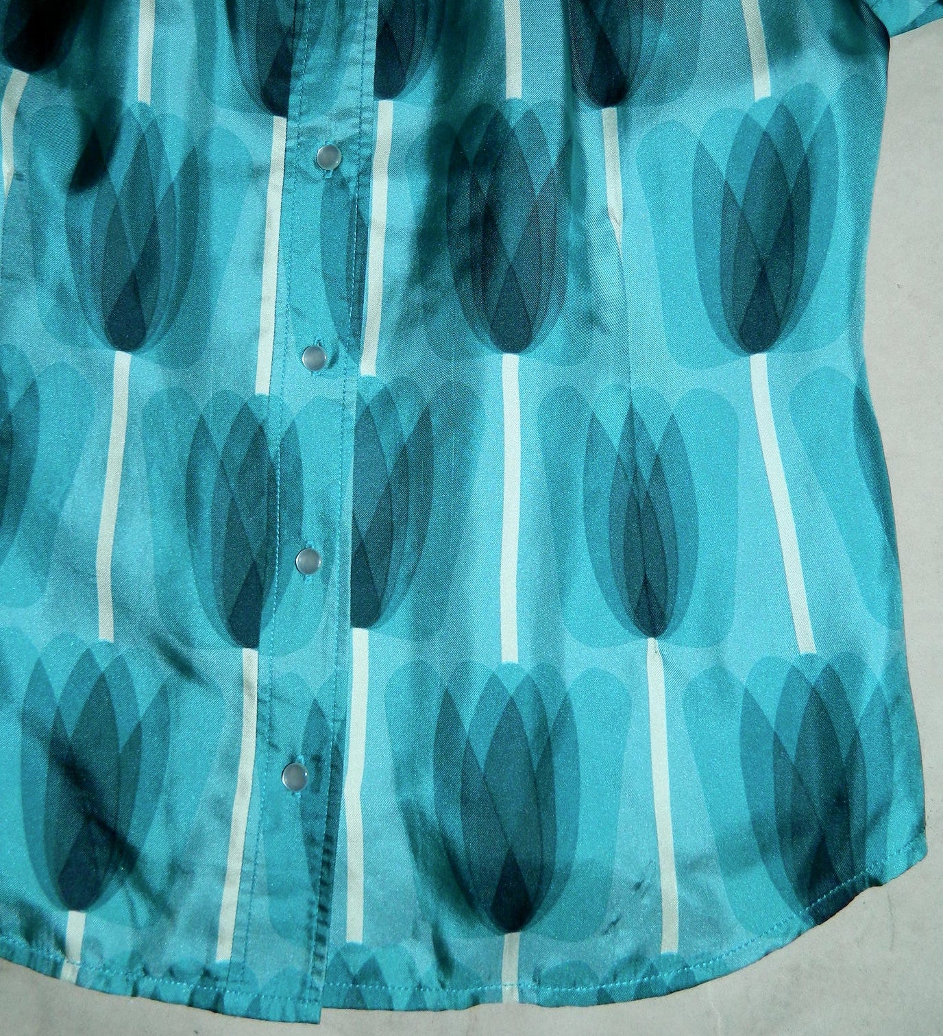 silk twill ORLA KIELY tulip print blouse blue shirt size 4 (US M- L)