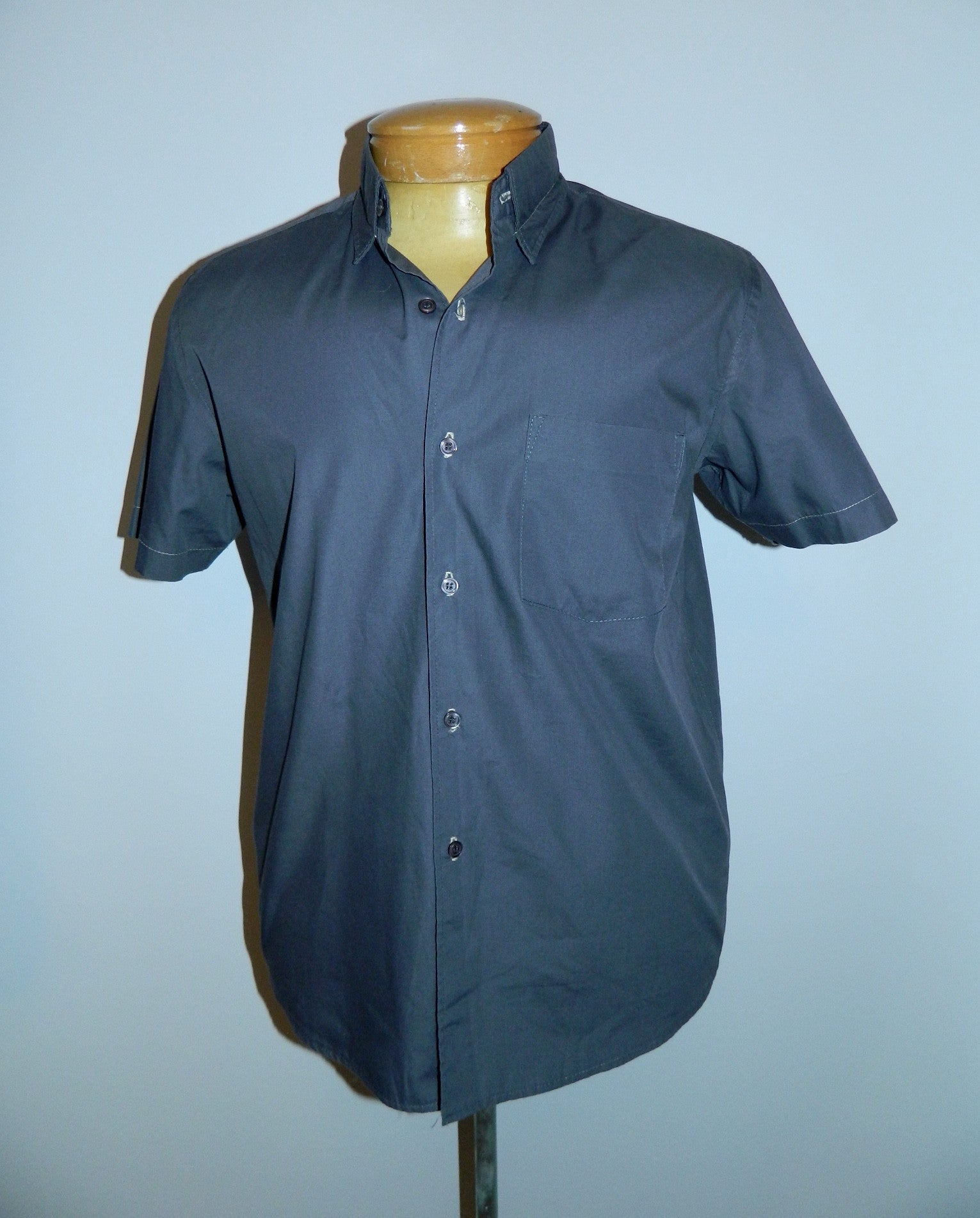 gray cotton poplin Helmut Lang oxford shirt / short sleeved / stitched collar Mens M / L