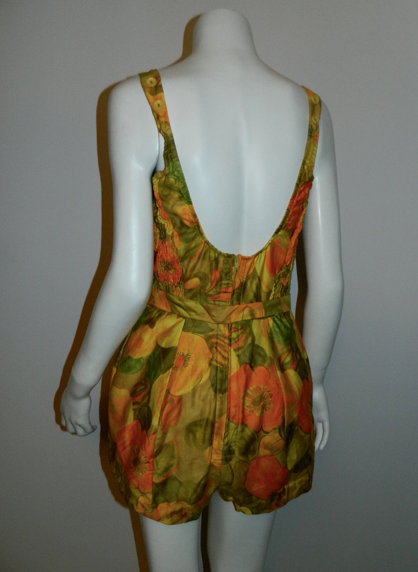 vintage 1960s floral ROMPER swimsuit / Sea Stars Sears bathing suit playsuit New With Tags 38