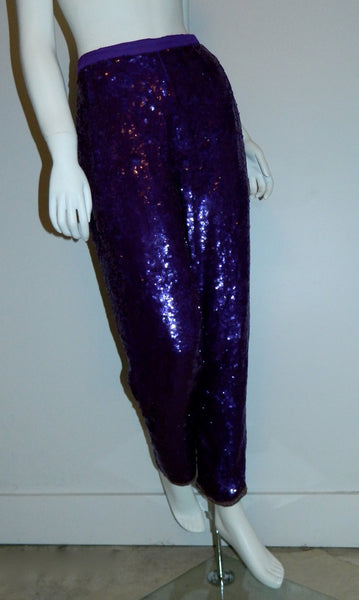 1980s sequin pants / PURPLE sequined trousers / vintage peg leg formal pants XS - S - M
