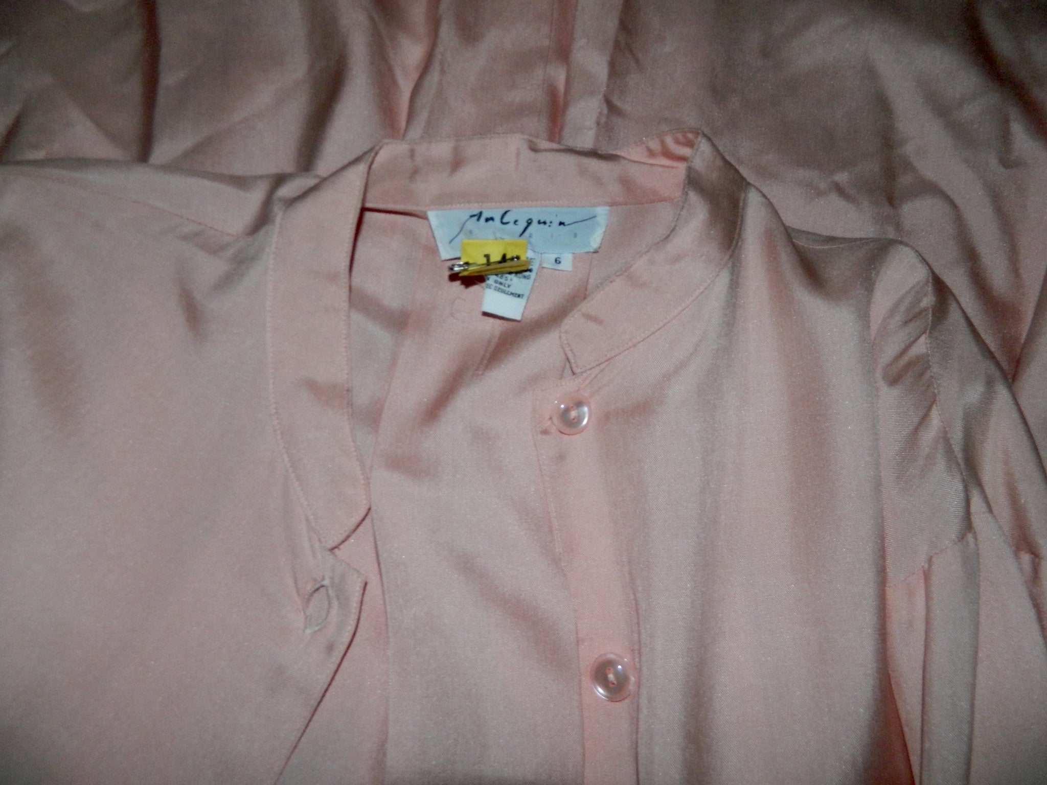 vintage silk dress / 1980s pink Arlequin PARIS drop waist shirtdress OS