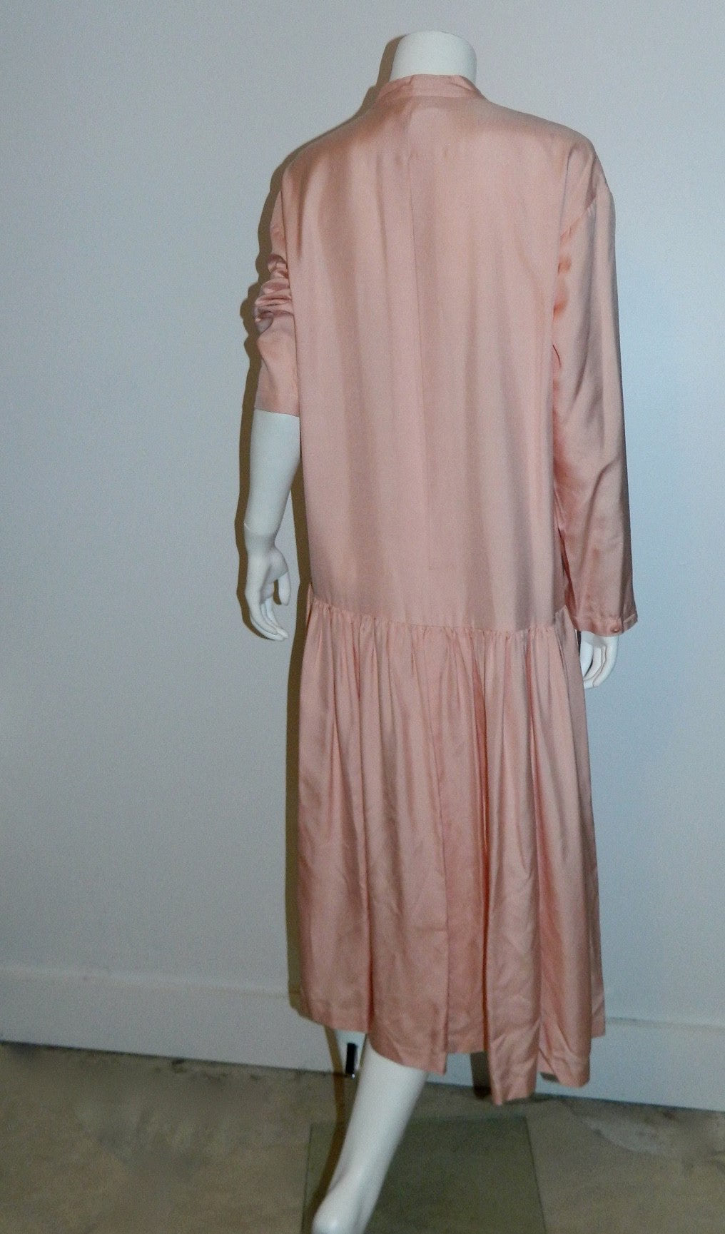 vintage silk dress / 1980s pink Arlequin PARIS drop waist shirtdress OS