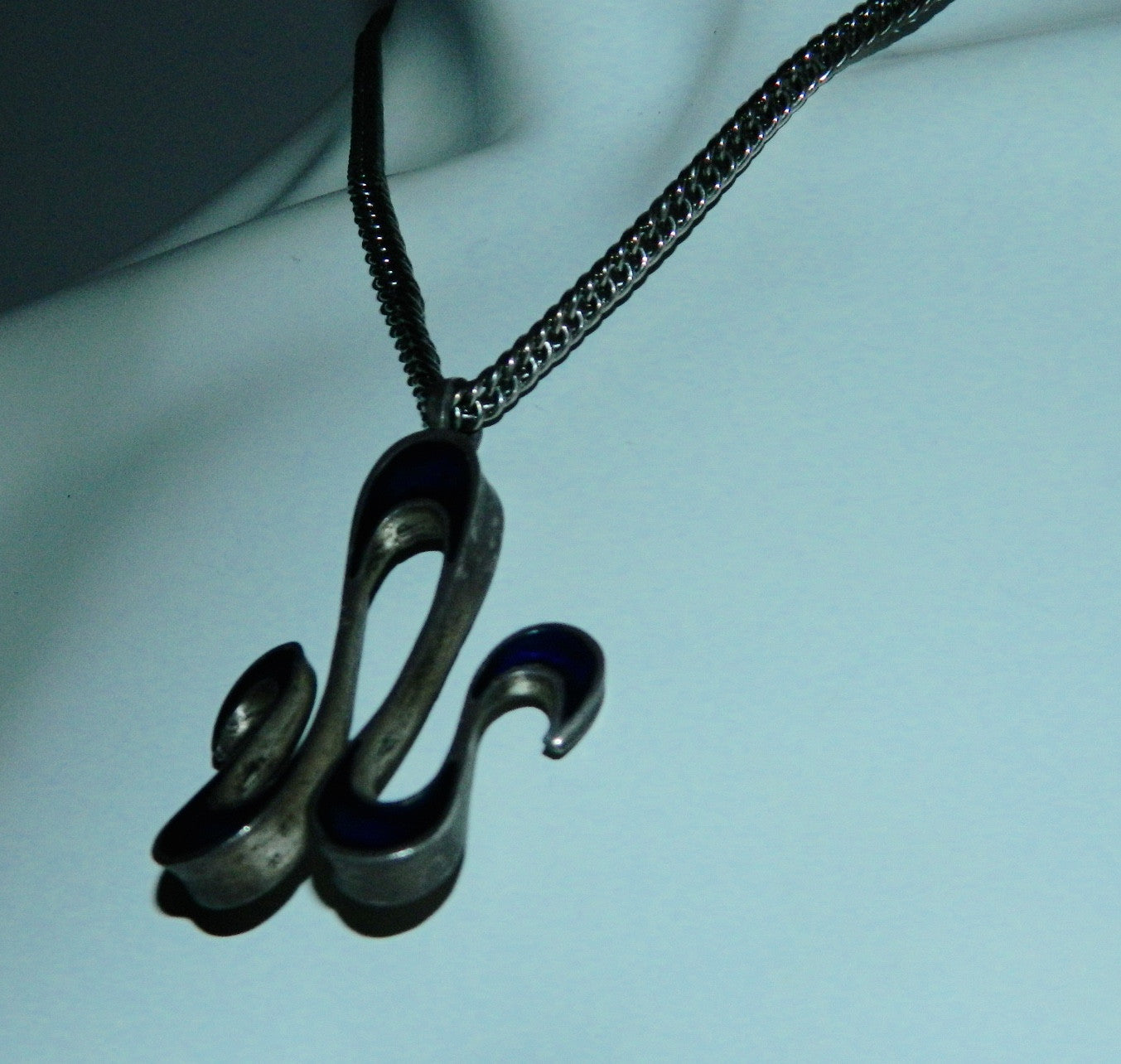 vintage 1960s enamel necklace / Aries Zodiac sign Ram / blue waves pendant MCM