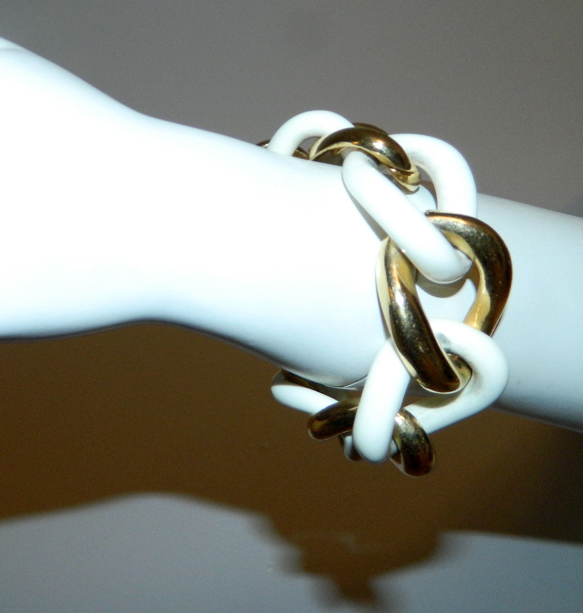 vintage GIVENCHY link bracelet / gold white statement designer jewelry