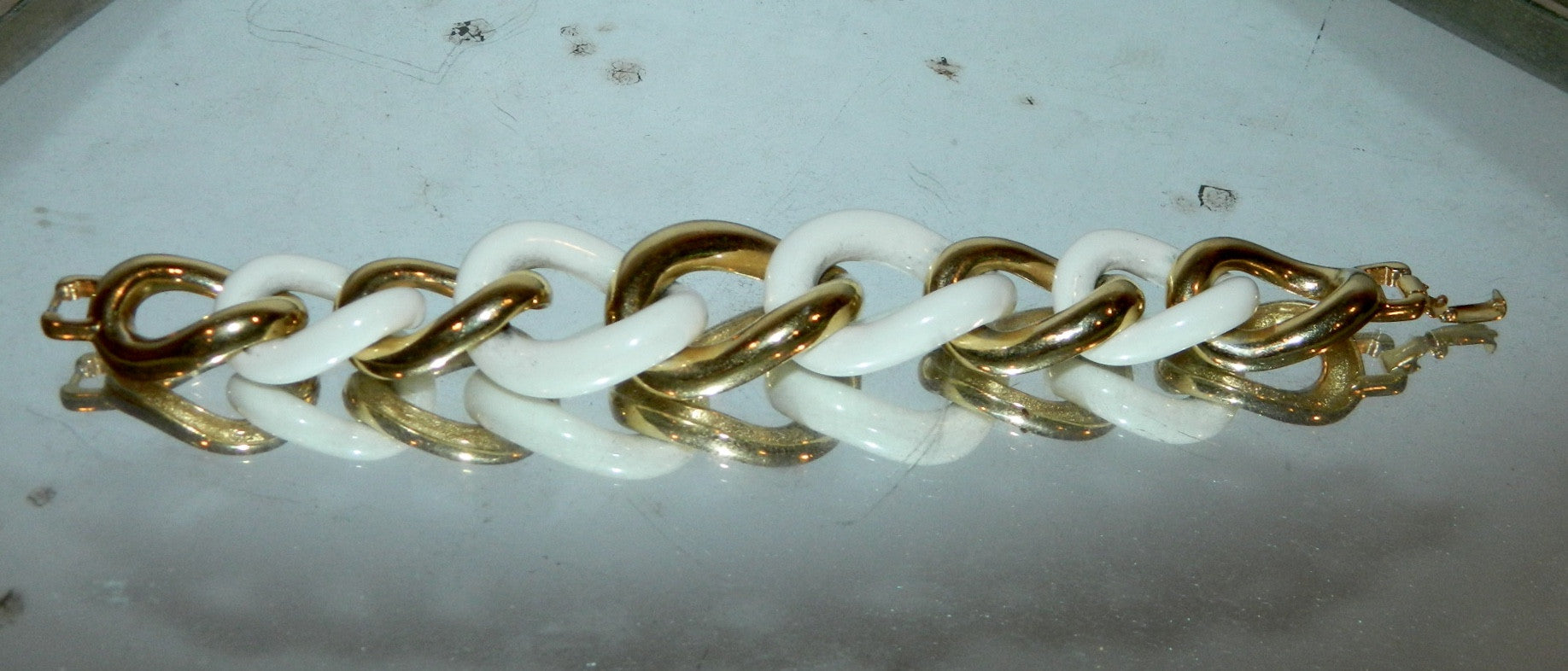 vintage GIVENCHY link bracelet / gold white statement designer jewelry