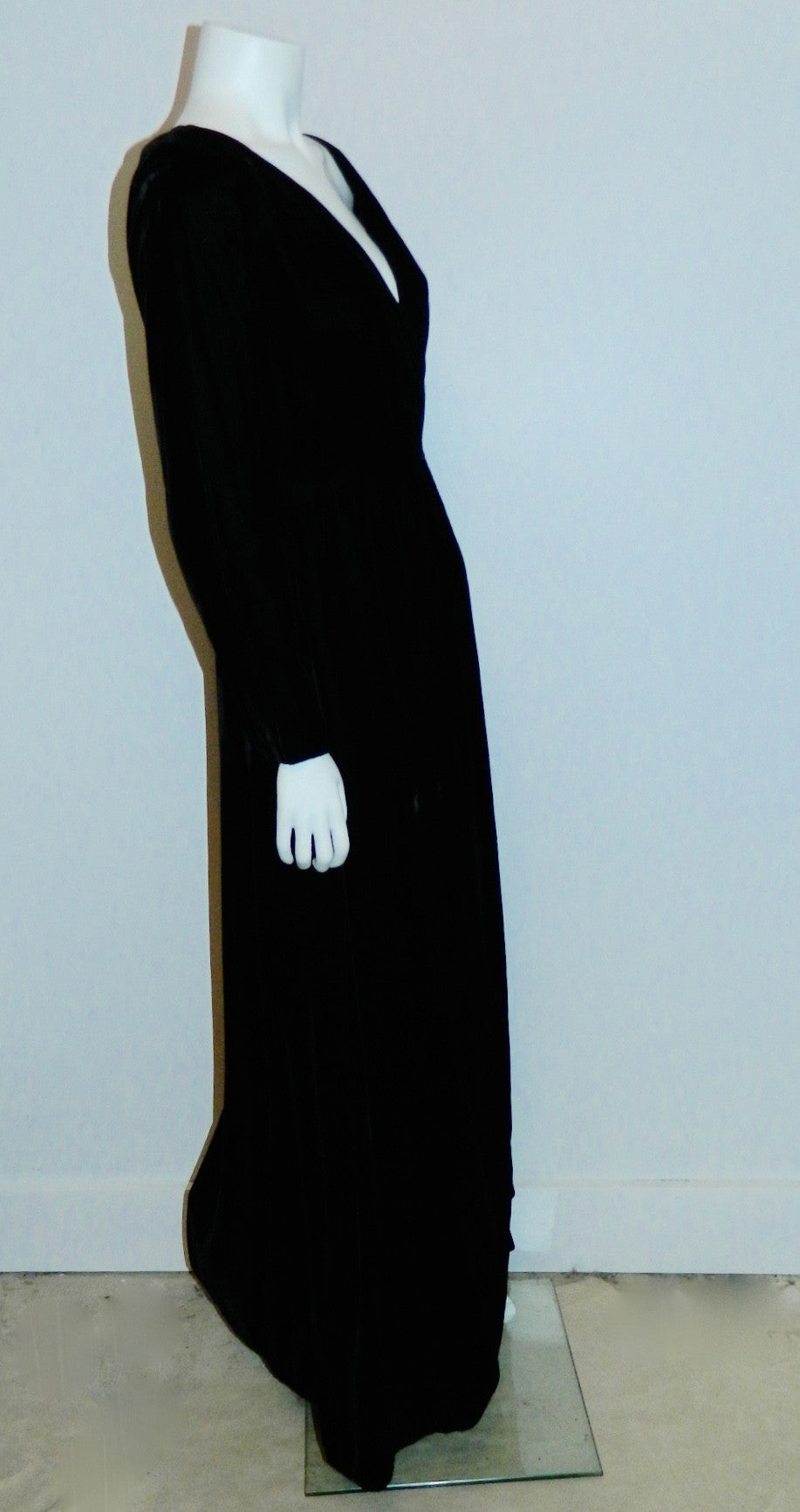 vintage 1960s black evening gown MOLLIE PARNIS dress / rayon velvet wrap front XS