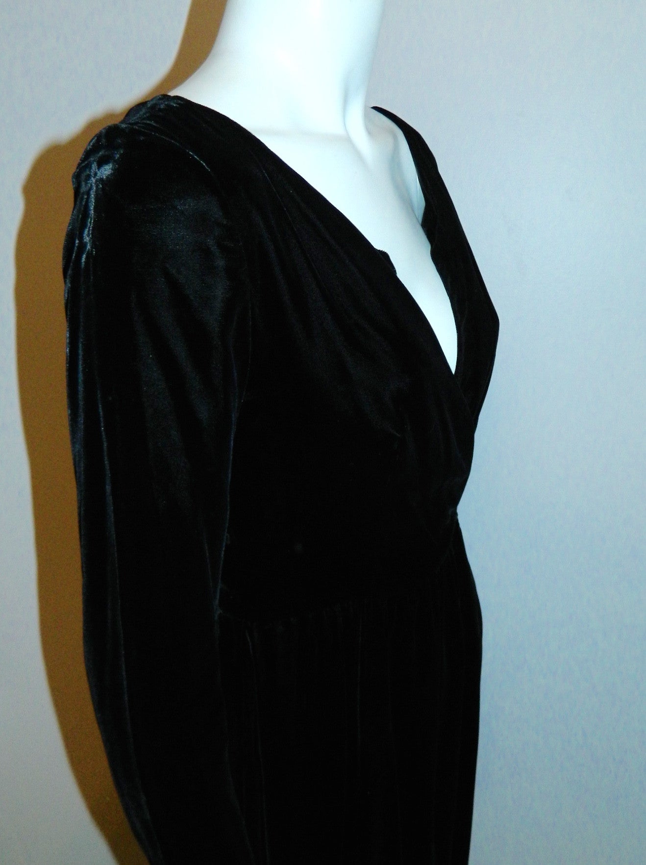 vintage 1960s black evening gown MOLLIE PARNIS dress / rayon velvet wrap front XS
