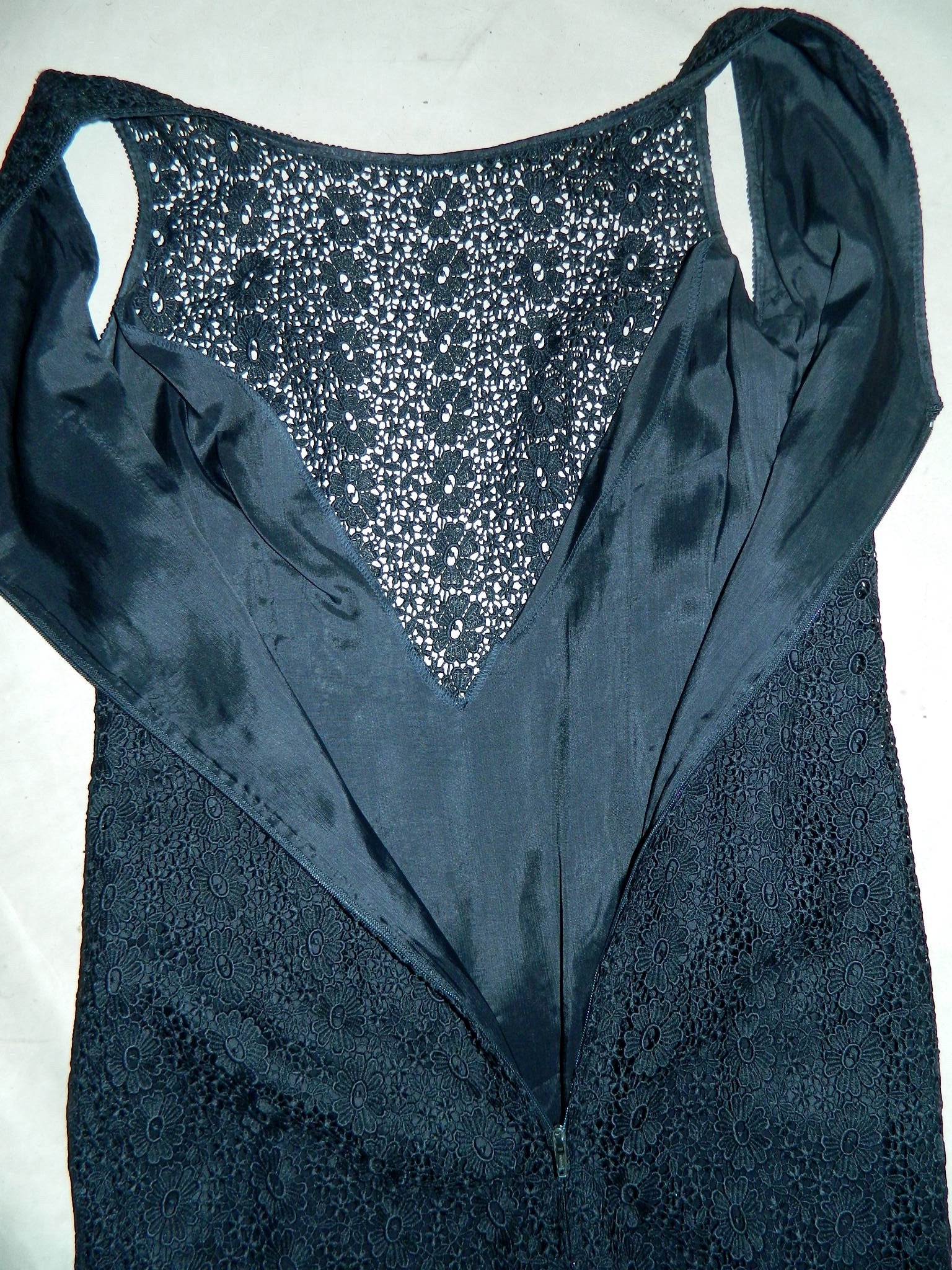 vintage 1960s column dress black lace Peek A Boo front gown XS