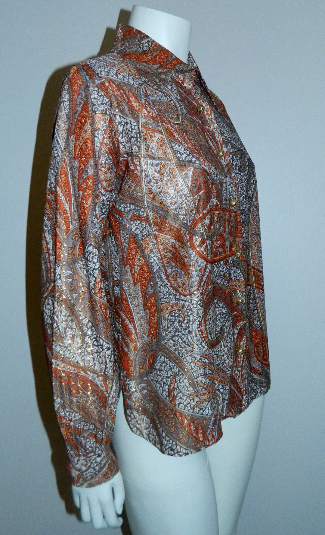 MOD vintage 1960s metallic paisley blouse GLAM earthtones S - M