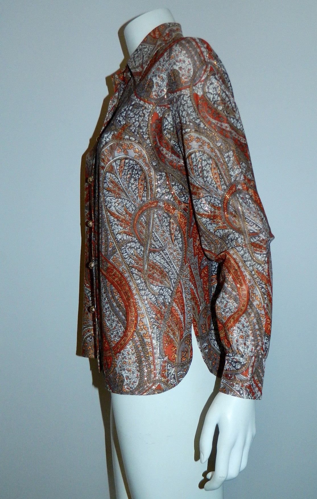 MOD vintage 1960s metallic paisley blouse GLAM earthtones S - M