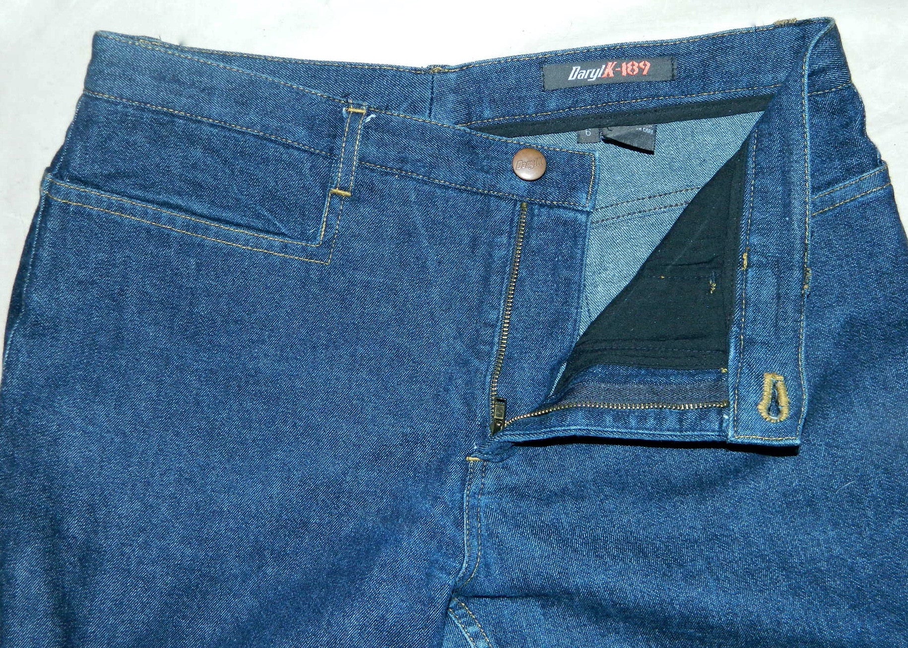 1990s vintage Daryl K-189 dark denim jeans / straight leg zip stretch trousers XS- S