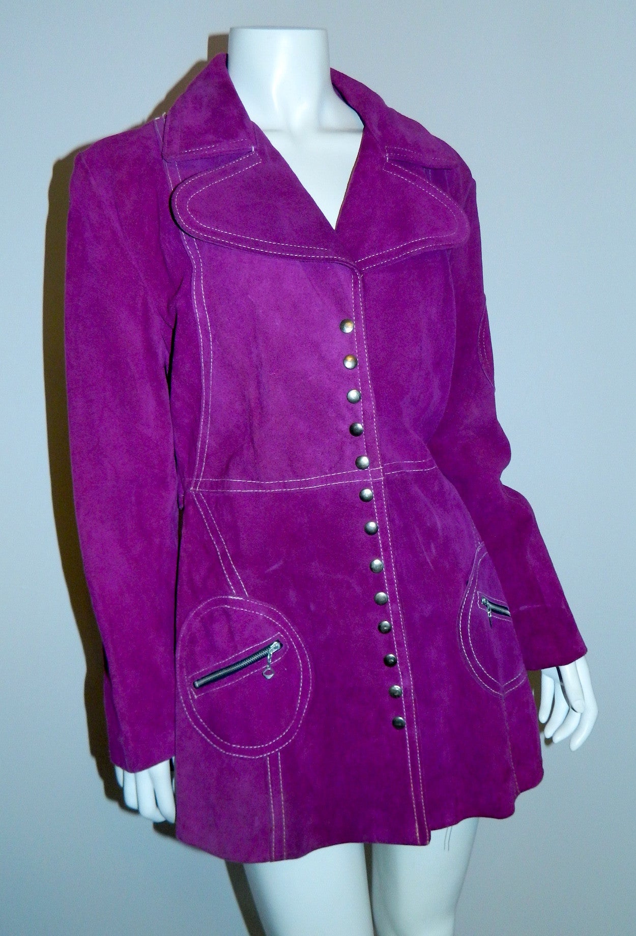 vintage 1960s violet suede car coat MOD contrast stitch jacket XS- Small