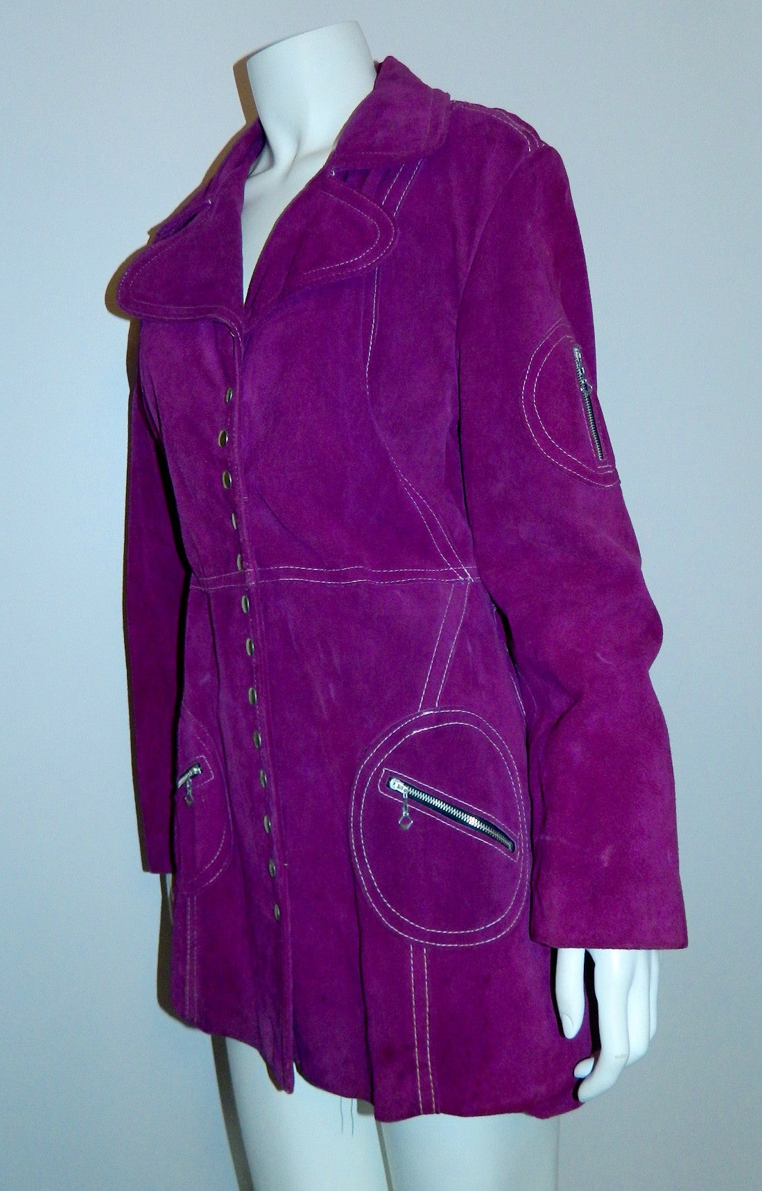 vintage 1960s violet suede car coat MOD contrast stitch jacket XS- Small