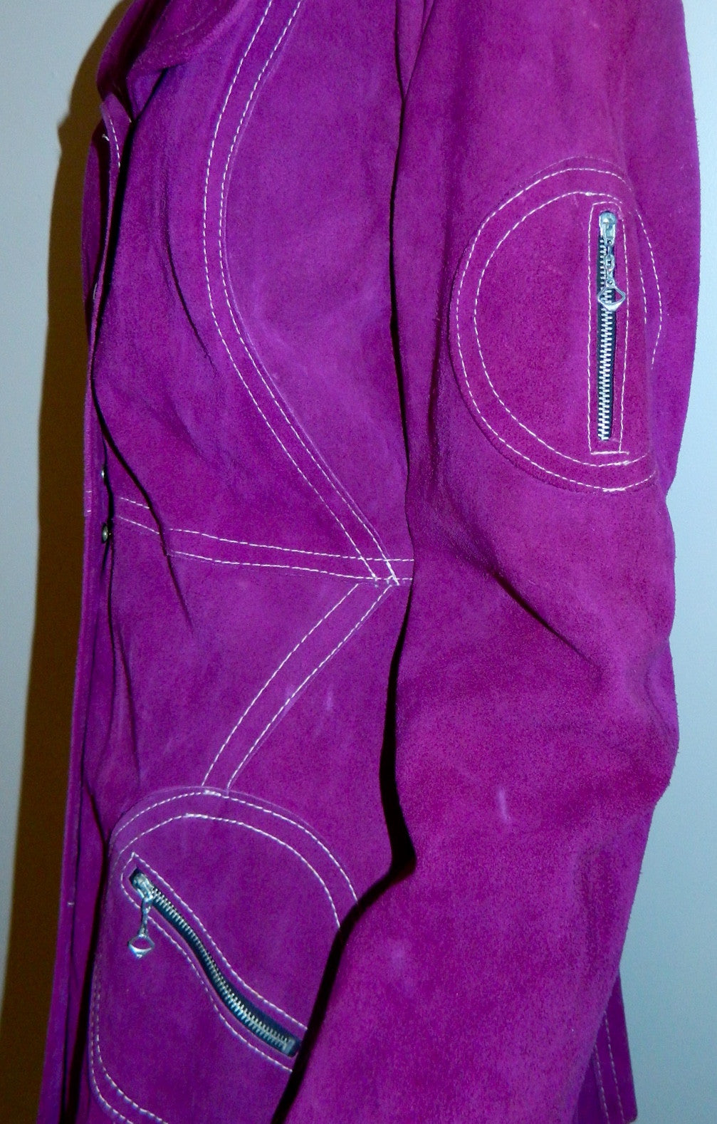 vintage 1960s violet suede car coat MOD contrast stitch jacket XS- Small