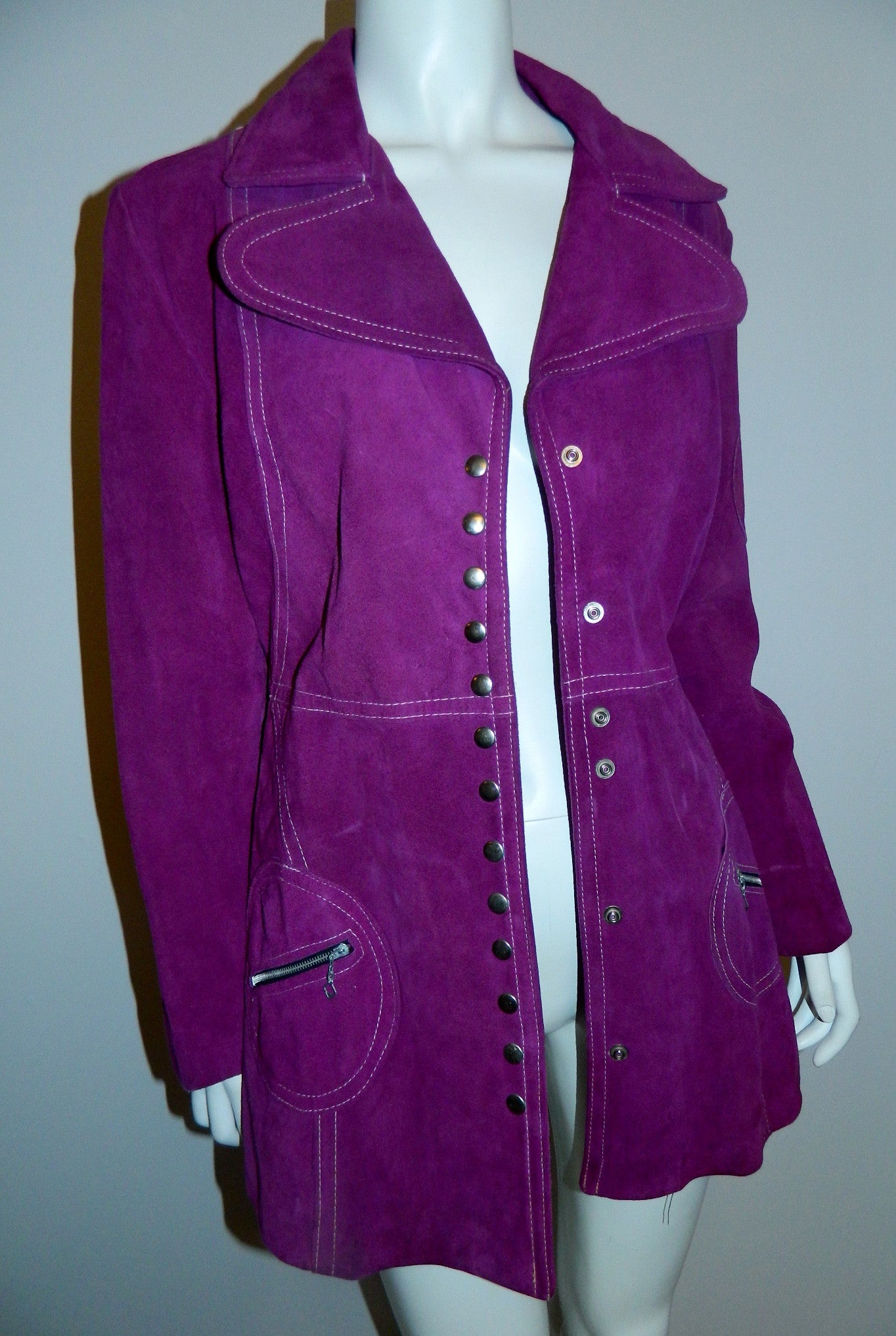 vintage 1960s violet suede car coat MOD contrast stitch jacket XS- Small