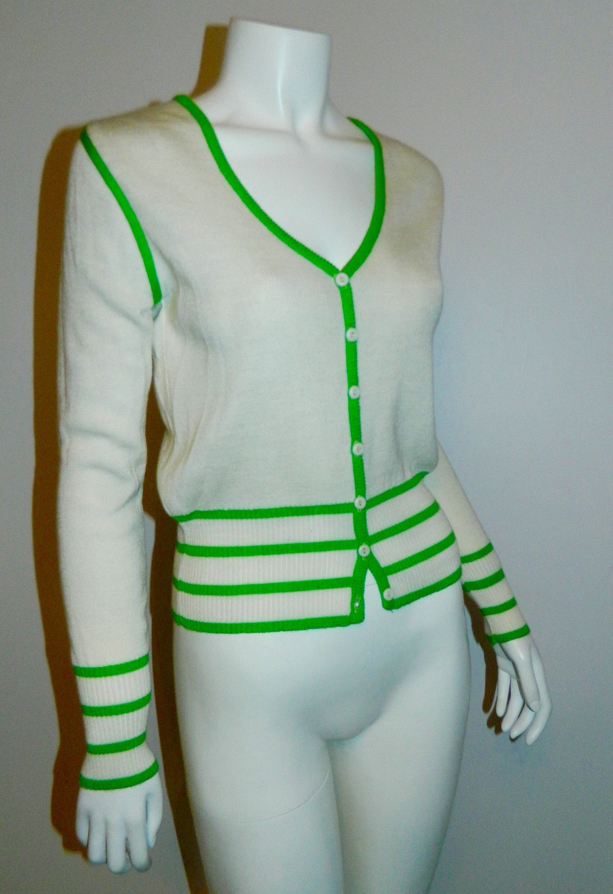 vintage 1970s tennis dress WHITE STAG knit mini dress cardigan sweater white kelly green XS