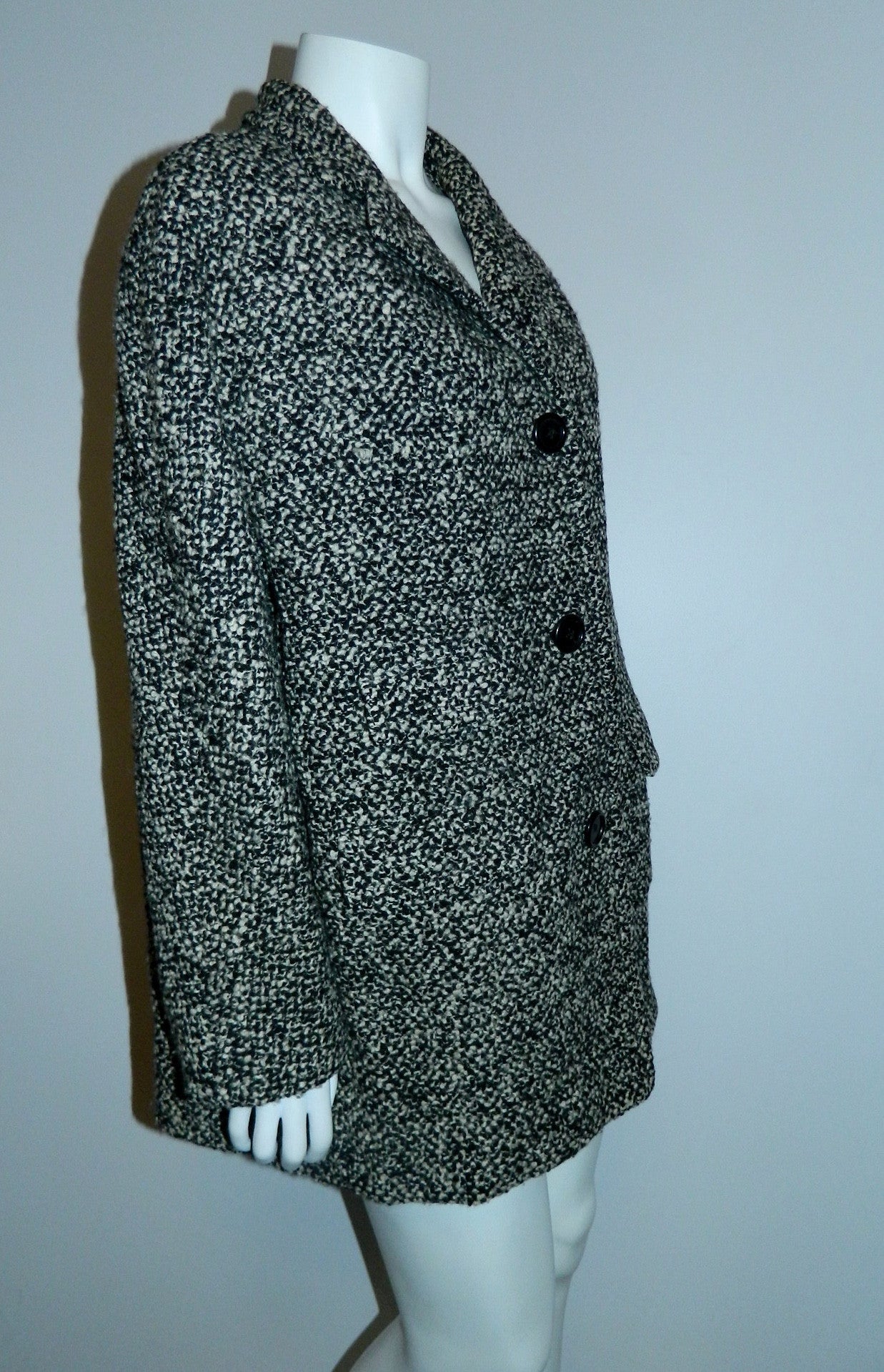 vintage tweed cocoon coat 1950s / 1960s Best & Co. black white boucle /  oversized boxy car coat