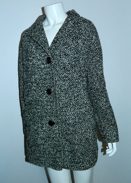 vintage tweed cocoon coat 1950s / 1960s Best & Co. black white boucle / oversized boxy car coat