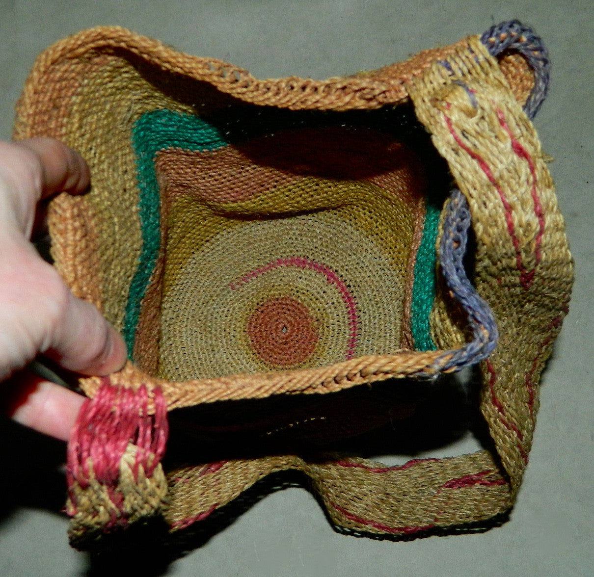 vintage 1940s striped seagrass tote / woven market basket bag