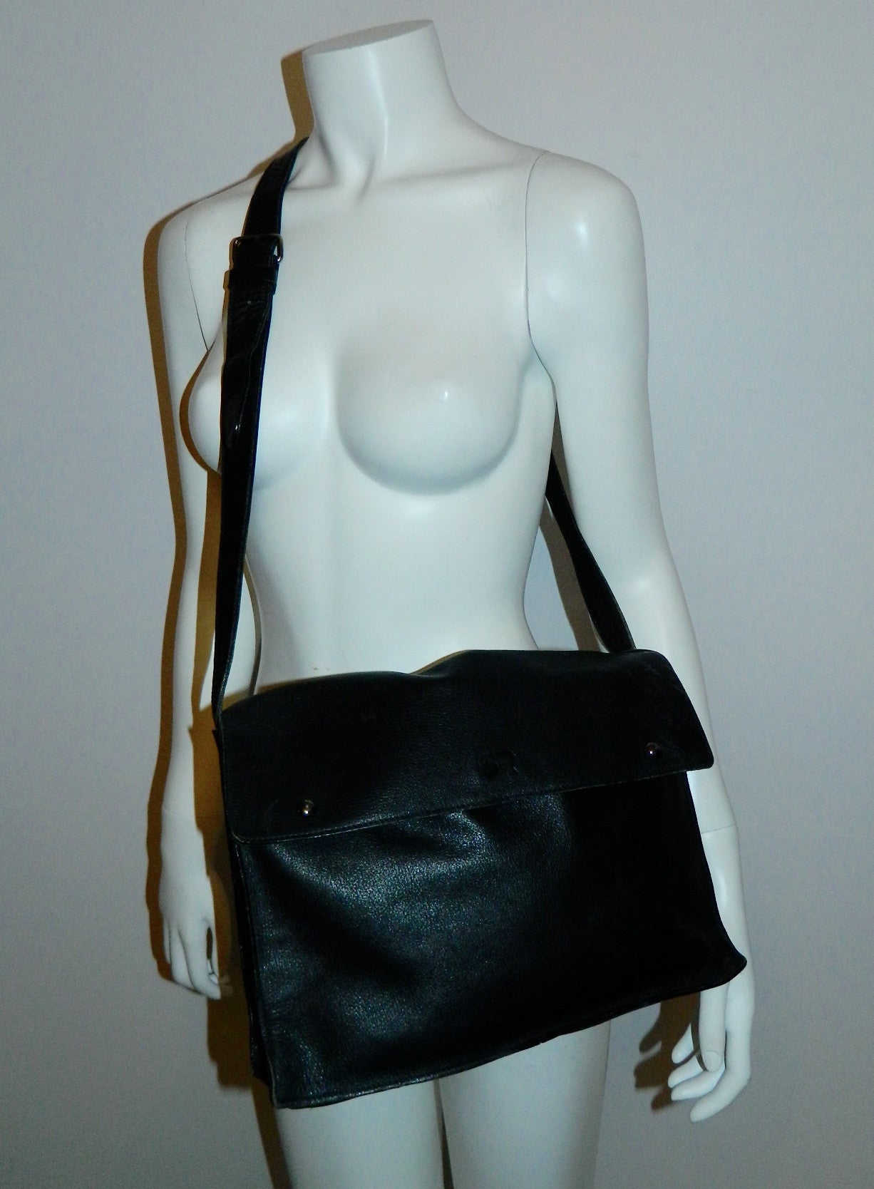 vintage 1980s satchel black leather SONIA RYKIEL purse messenger bag