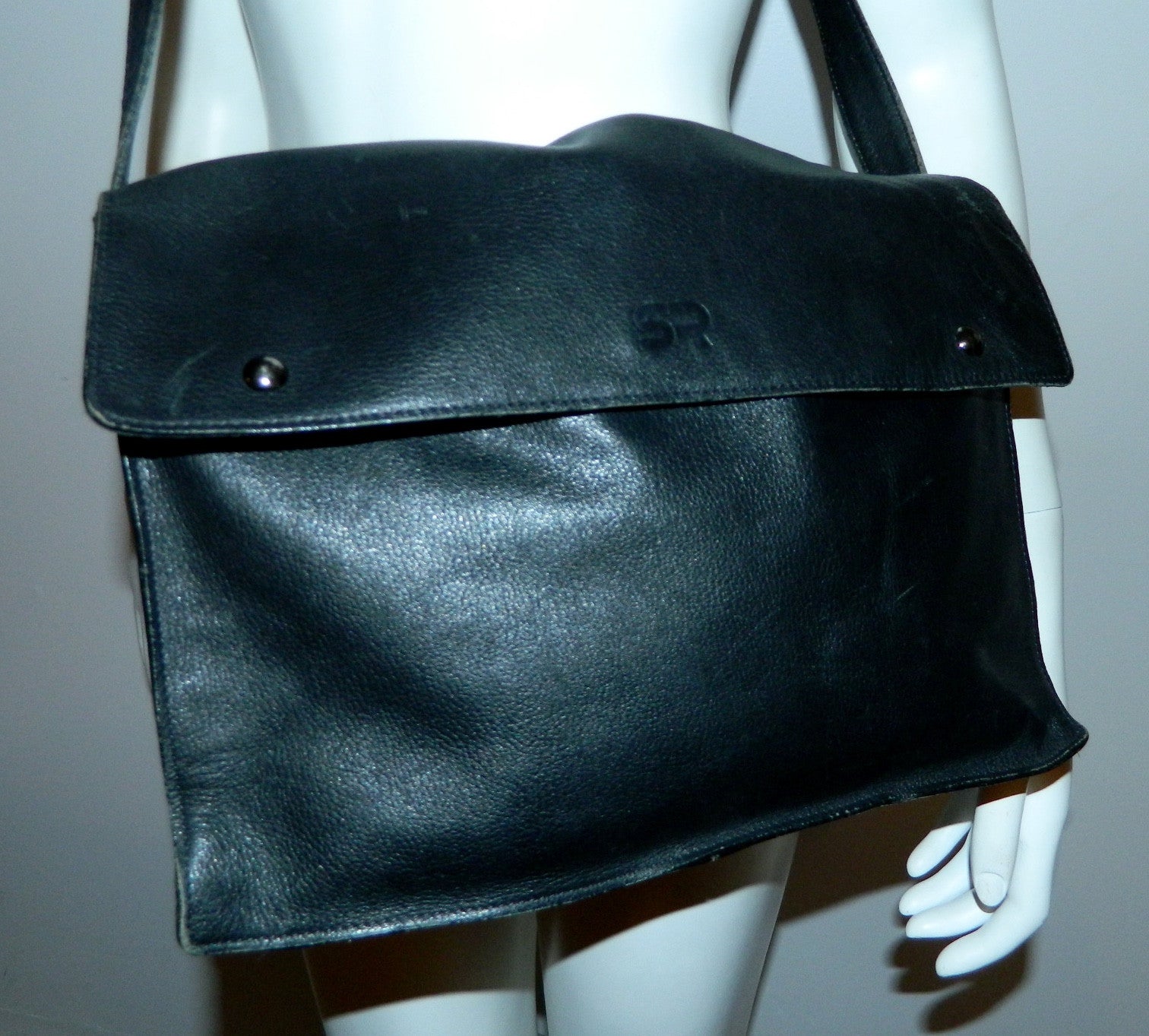 Vintage Black Messenger Bag Black Crossbody Bag Black Shoulder Bag