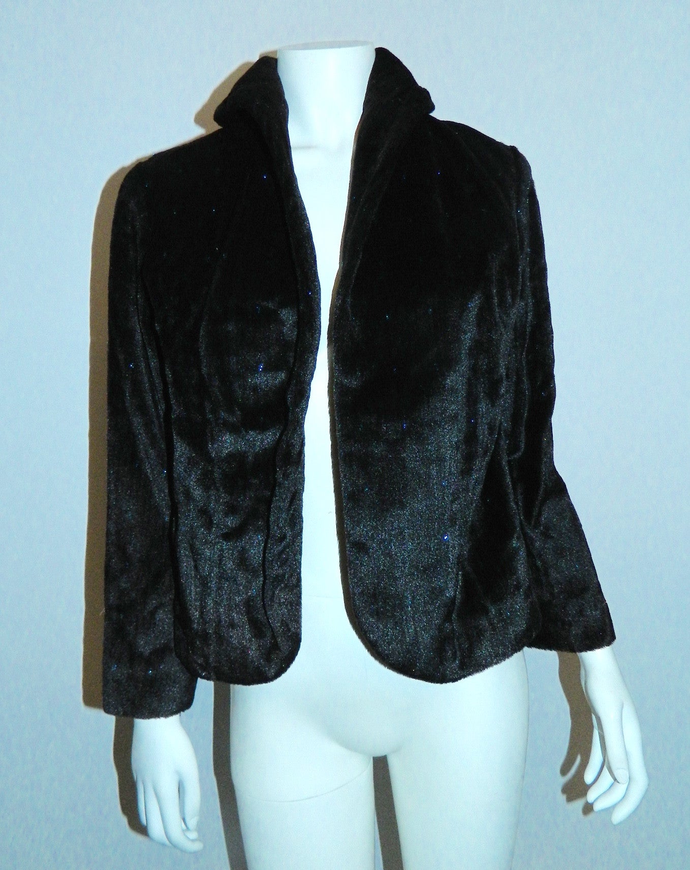 vintage 1950s faux fur jacket black velvet LUREX twinkle evening coat S