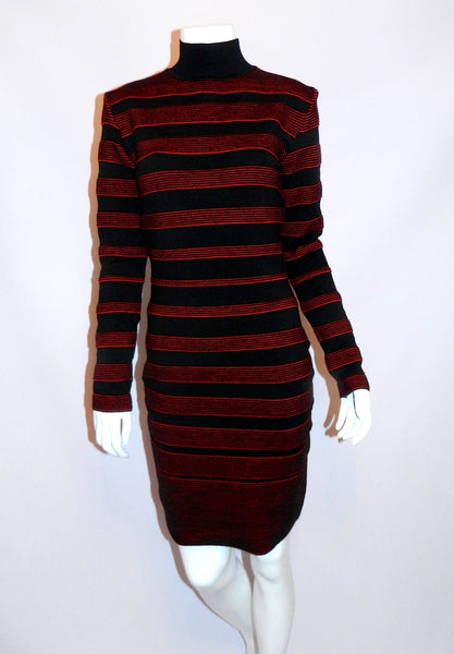 vintage 1980s dress Thierry Mugler by Alaia Bandage wool Body Con knit OSFM