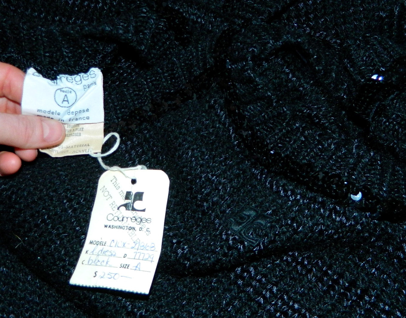 vintage COURREGES dress / 1960s MOD black crochet knit halter maxi gown XS