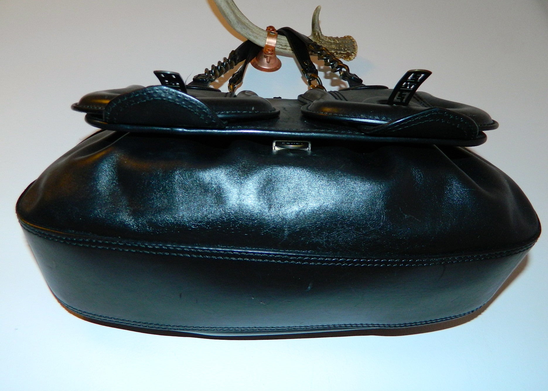 black leather FENDI B Buckle bag purse / chain straps