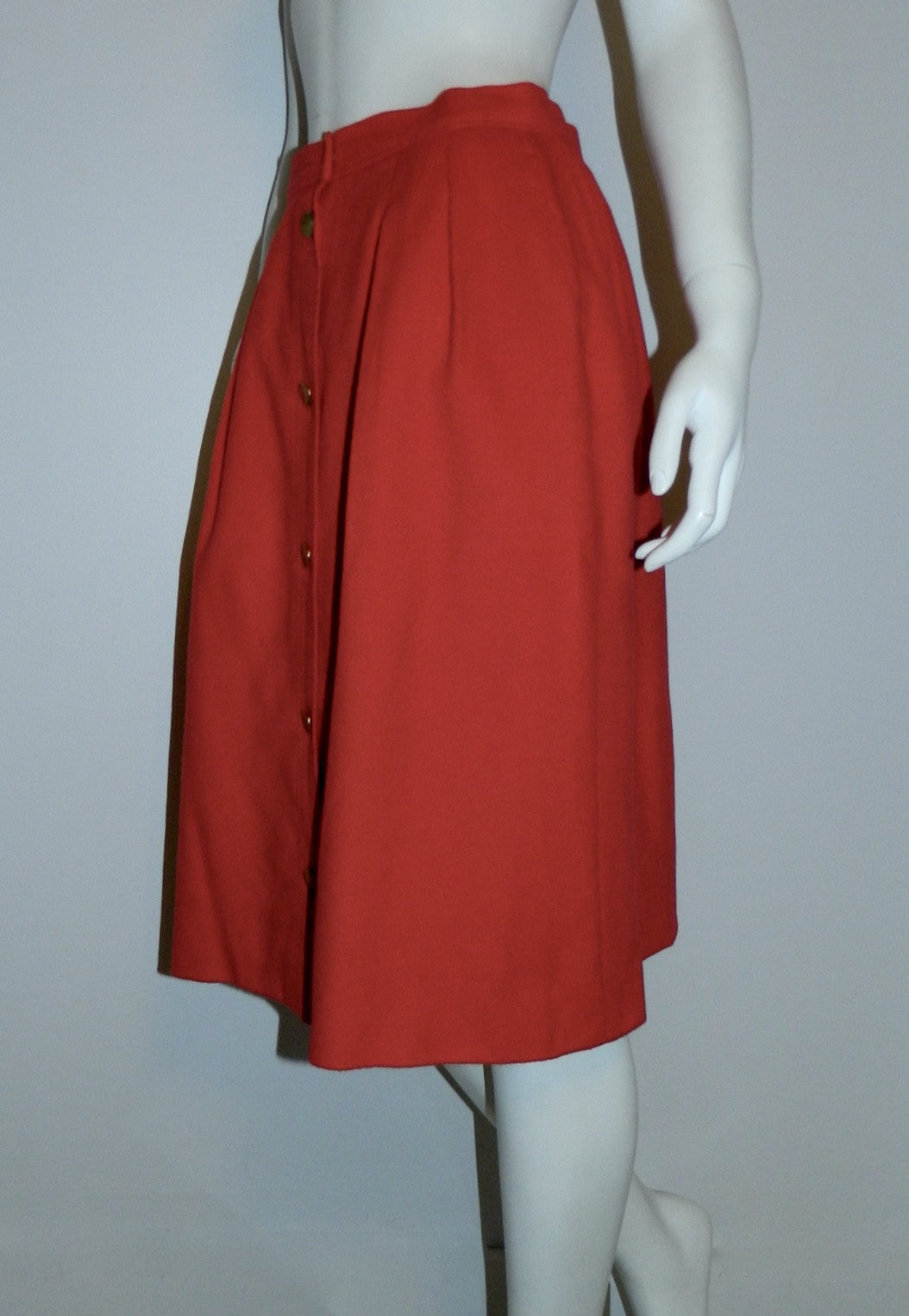 vintage 1980s skirt red cashmere Loro Piana button front midi skirt M