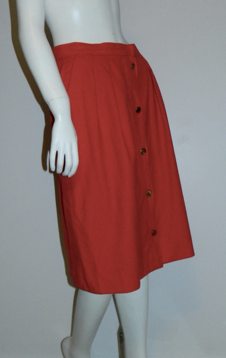 vintage 1980s skirt red cashmere Loro Piana button front midi skirt M