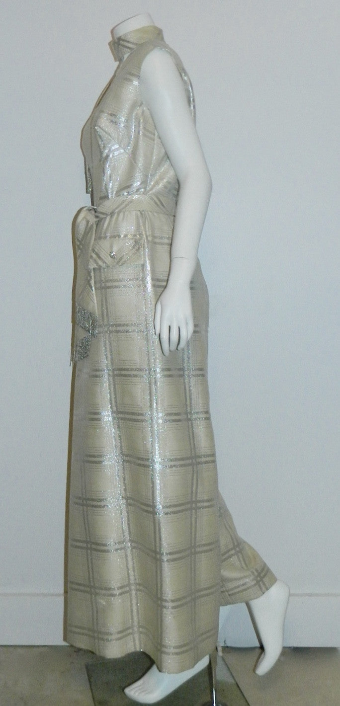 vintage 1960s plaid jumpsuit / silver BERNETTI New York formal gown suit