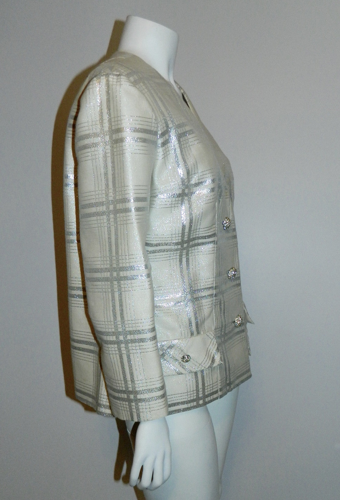 vintage 1960s plaid jumpsuit / silver BERNETTI New York formal gown suit