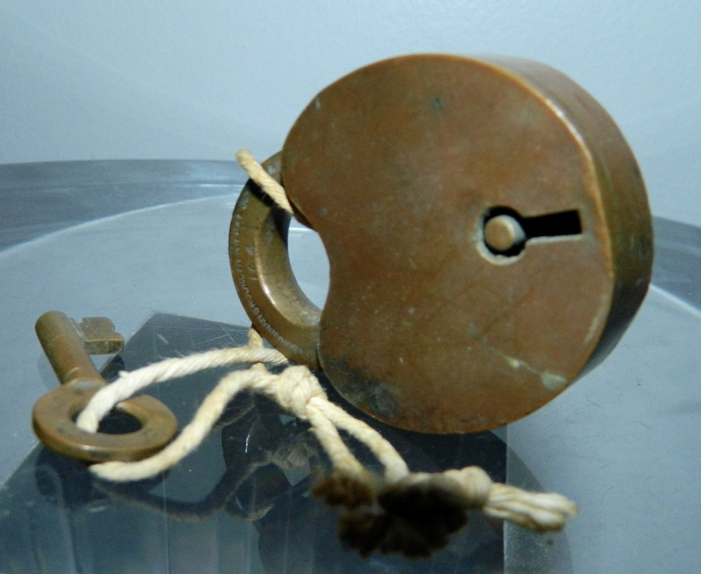 antique Bohannan bronze railroad lock padlock key 1879 patent 104