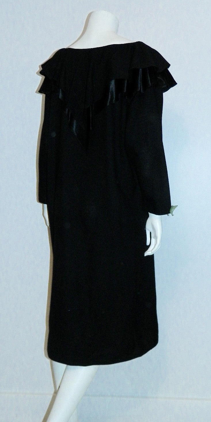 vintage 1980s dress Giorgio Sant Angelo black wool ruffle neck dress L XL