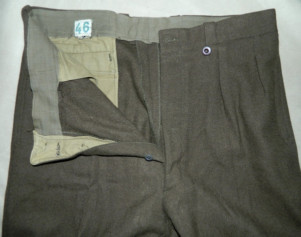 vintage 1940s French military pants WWII wool trousers OD pleated slacks heavy wool 37 inch waist