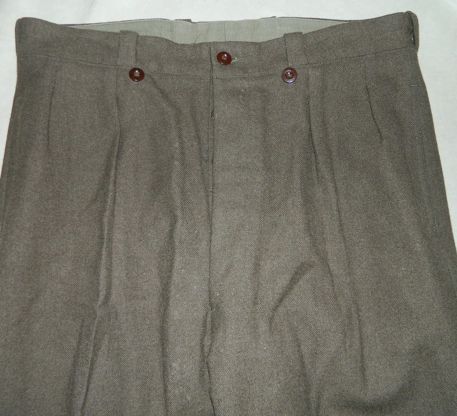 vintage 1940s French military pants WWII wool trousers OD pleated slacks  heavy wool 37 inch waist