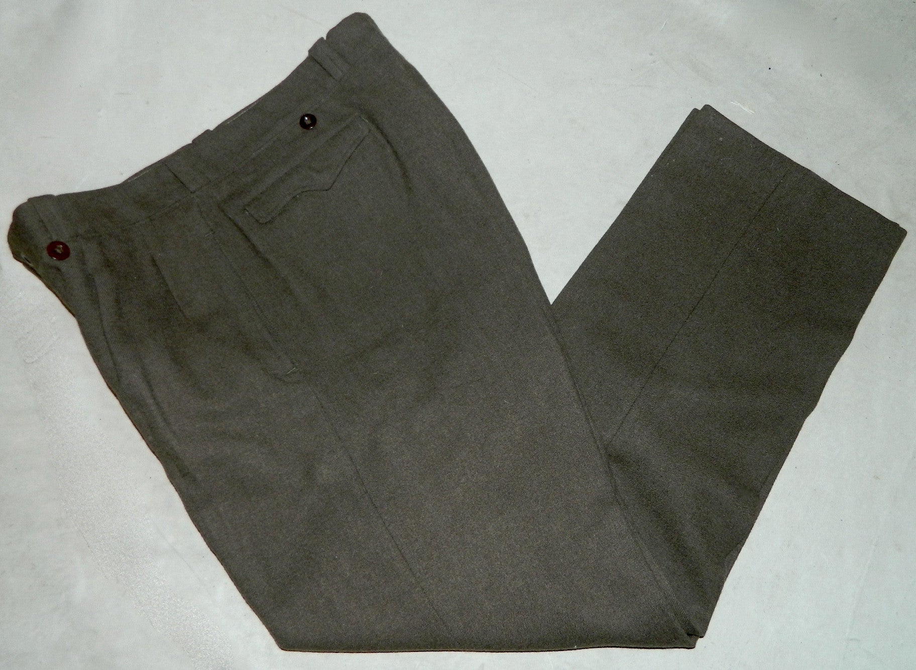 vintage 1940s French military pants WWII wool trousers OD pleated slacks heavy wool 37 inch waist