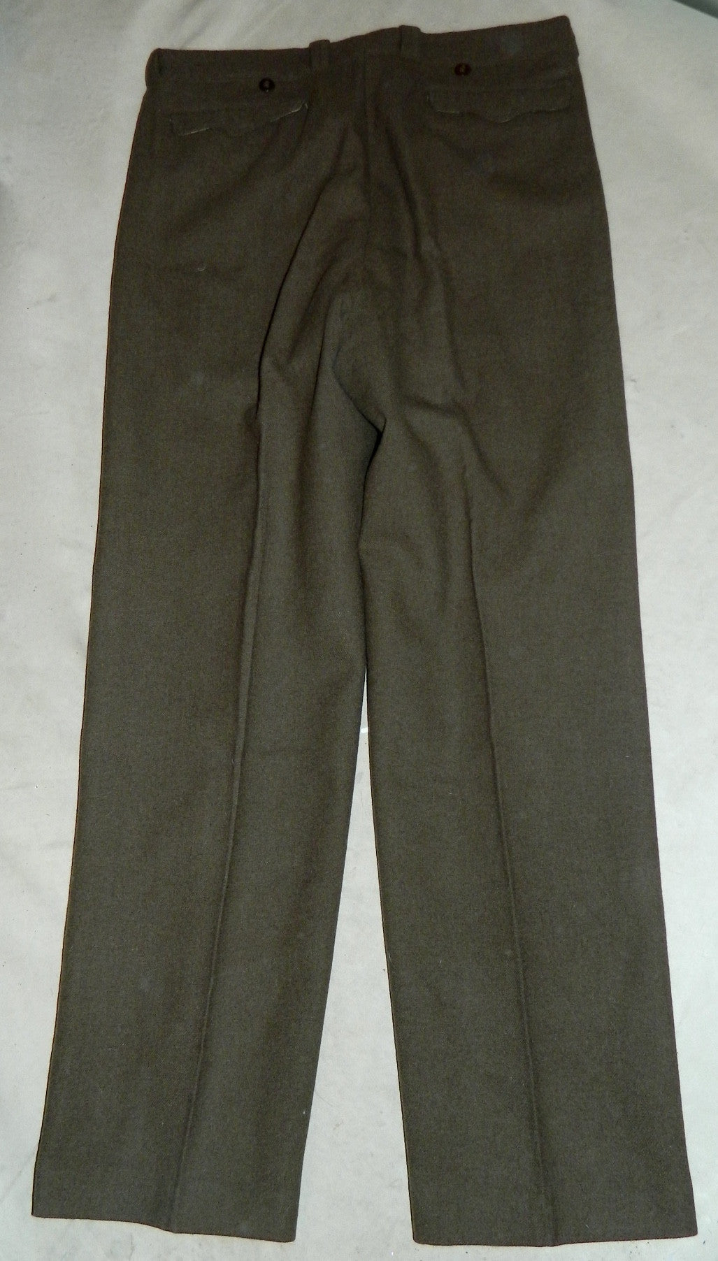 vintage 1940s French military pants WWII wool trousers OD pleated slacks heavy wool 37 inch waist