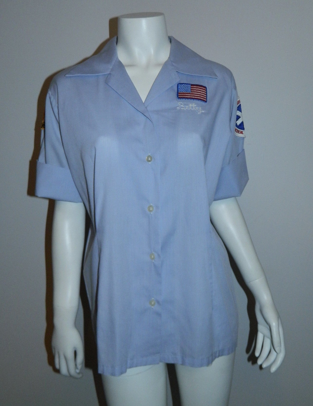 vintage 1960s EMT blouse Women's work shirt uniform Liberty Corner First Aid Squad NJ ELBECO