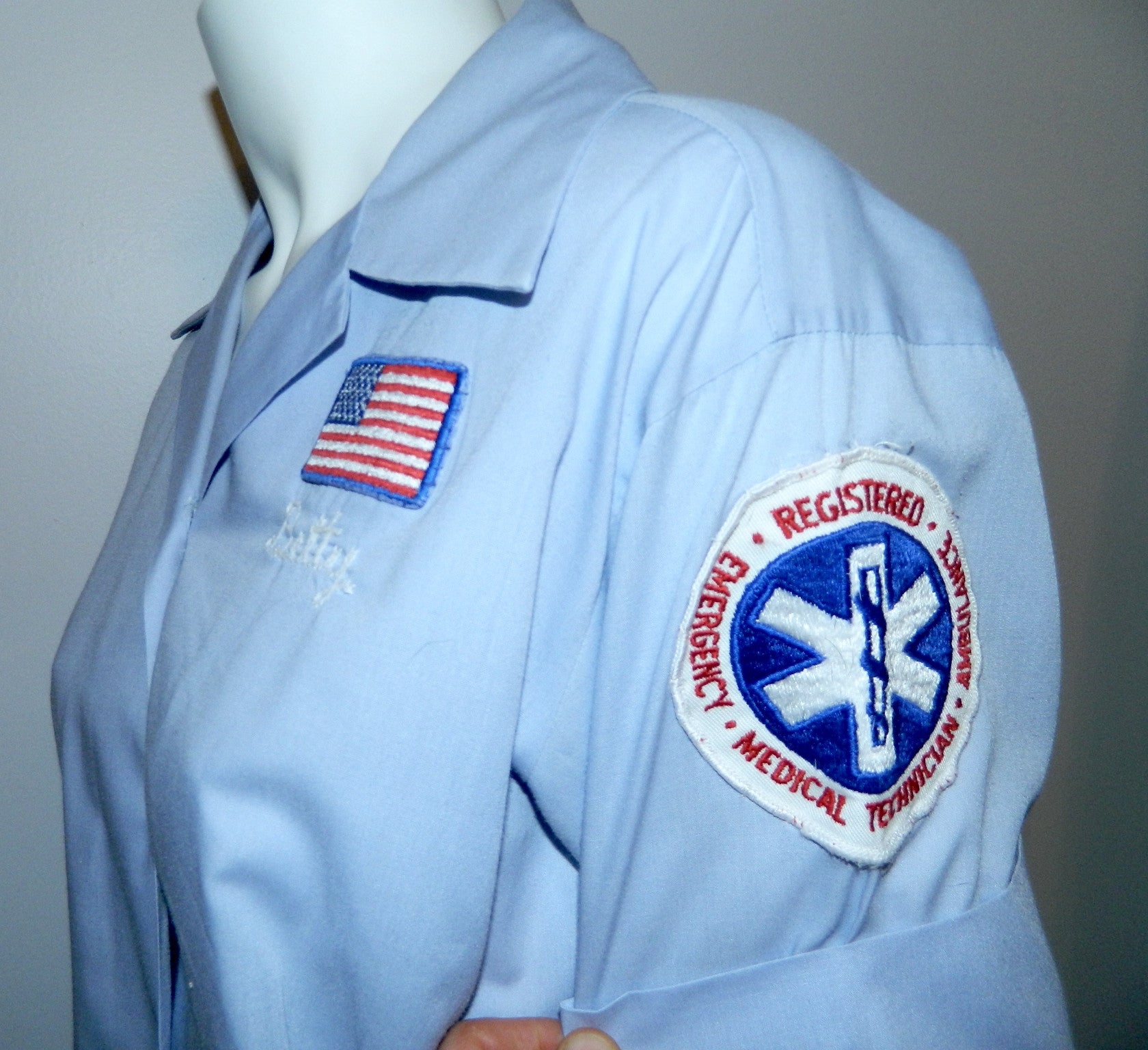 vintage 1960s EMT blouse Women's work shirt uniform Liberty Corner First Aid Squad NJ ELBECO