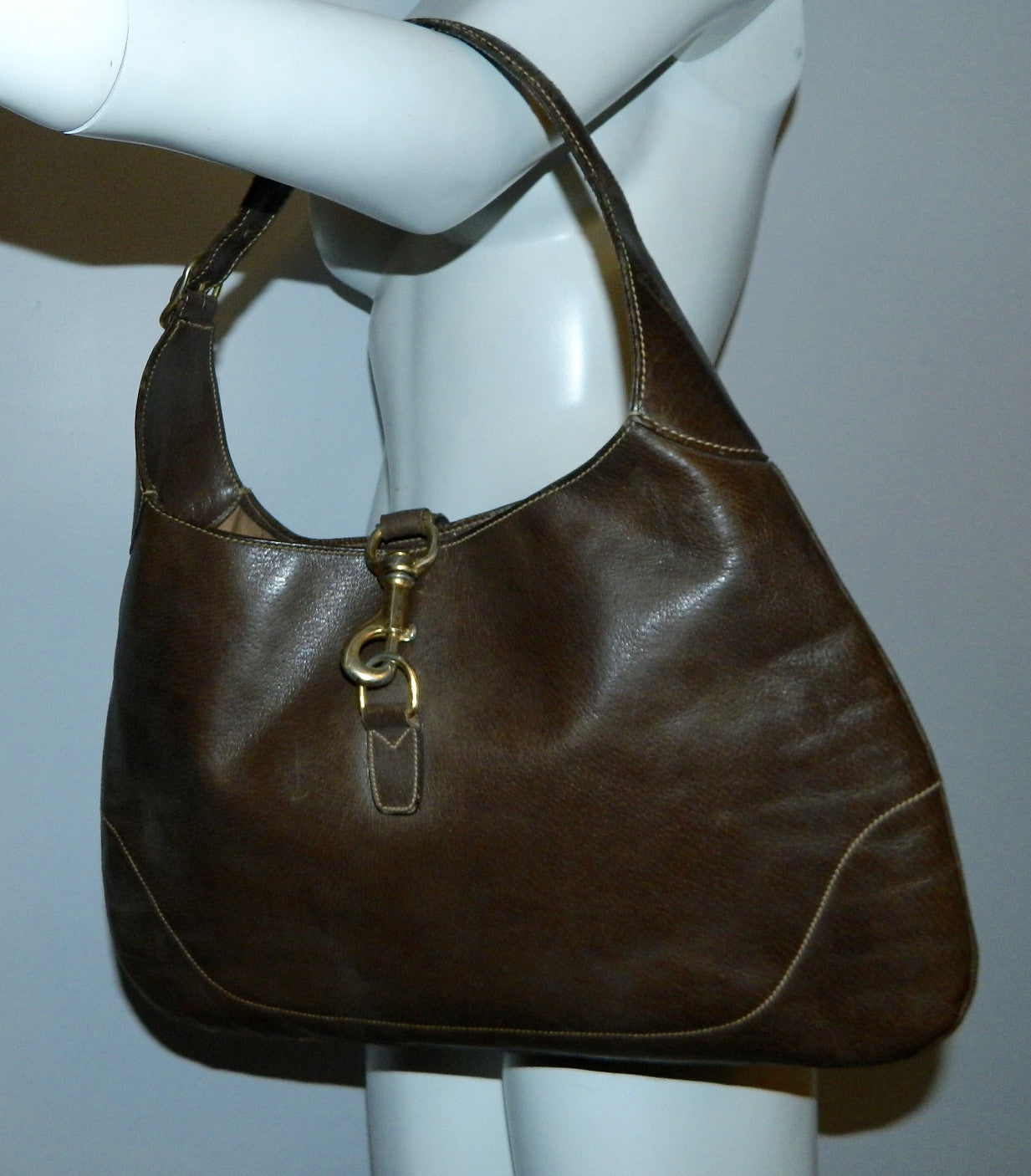 Gucci Vintage Large Jackie O Black Canvas and Brown Leather Hobo